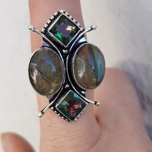New Labradorite & Mystic Topaz 925 Silver Statement Ring.